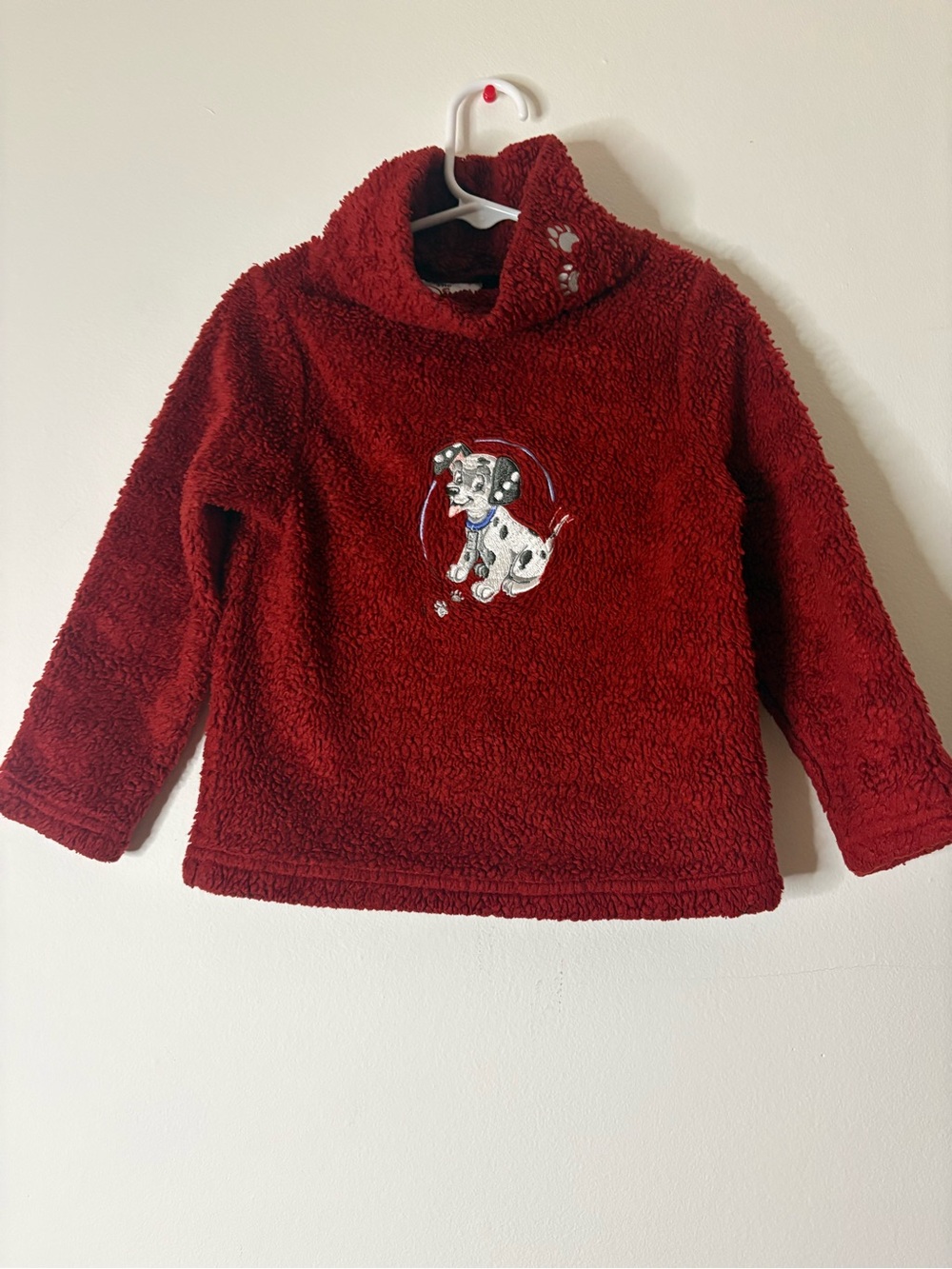 Kids Red Fleece Pullover Top with 101 Dalmatian Embroidery